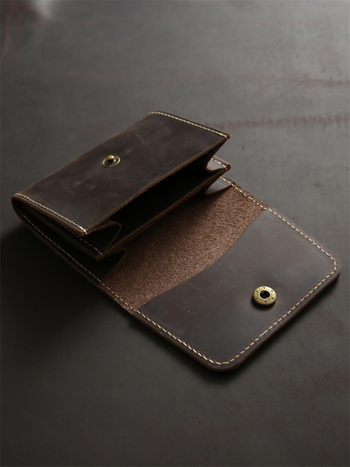 Portofel scurt din piele naturală, din piele de vită de primă calitate, bi-fold pentru carduri și monede, pentru utilizare zilnică