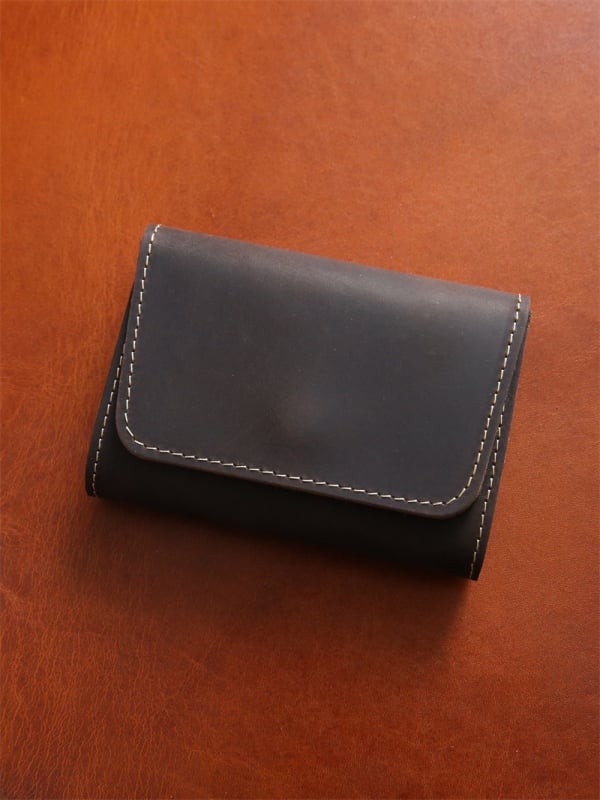 Portofel scurt din piele naturală, din piele de vită de primă calitate, bi-fold pentru carduri și monede, pentru utilizare zilnică