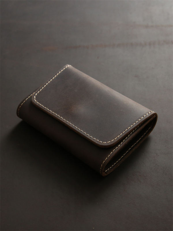 Portofel scurt din piele naturală, din piele de vită de primă calitate, bi-fold pentru carduri și monede, pentru utilizare zilnică