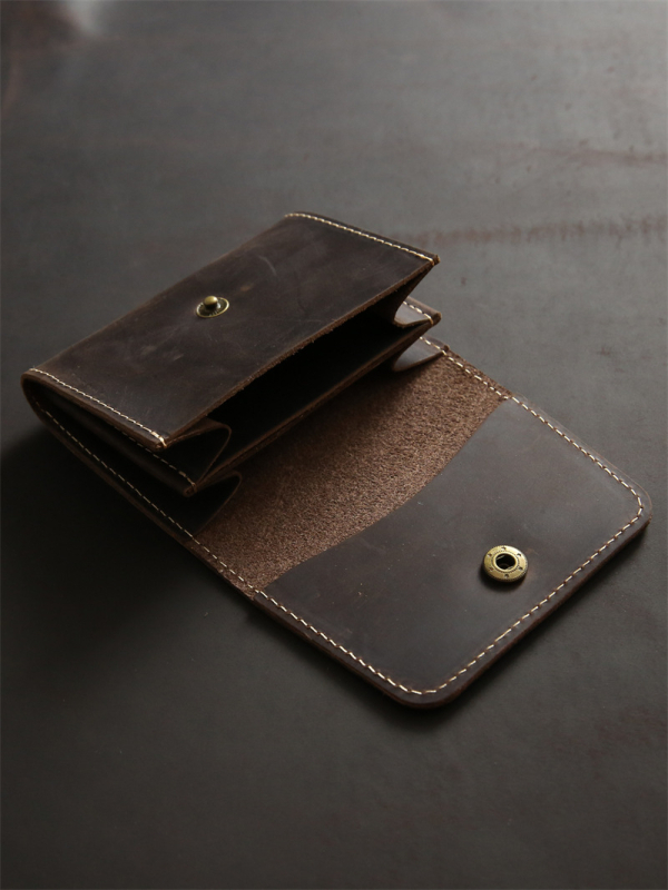 Portofel scurt din piele naturală, din piele de vită de primă calitate, bi-fold pentru carduri și monede, pentru utilizare zilnică