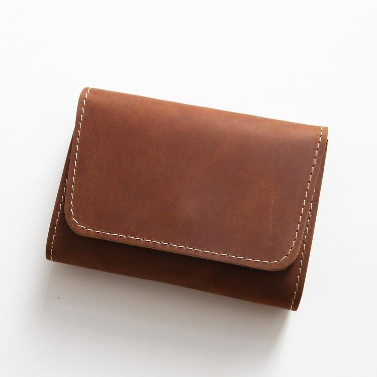 Portofel scurt din piele naturală, din piele de vită de primă calitate, bi-fold pentru carduri și monede, pentru utilizare zilnică