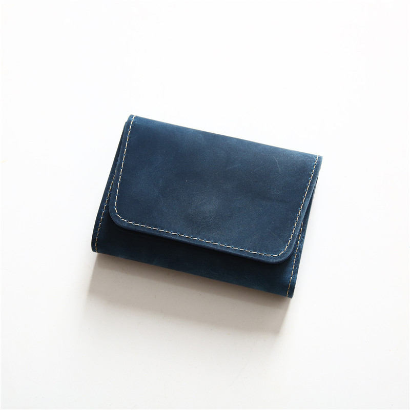 Portofel scurt din piele naturală, din piele de vită de primă calitate, bi-fold pentru carduri și monede, pentru utilizare zilnică