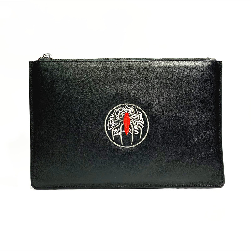 Vyrinis clutch iš Nappa odos, voratinklio raštas, pirmo sluoksnio karvės odos, užtrauktukas, horizontali kvadratinė forma