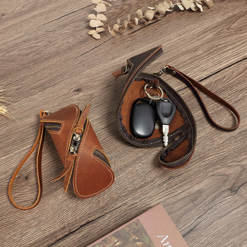 Pánska opasková taška z kože Crazy Horse na kľúče a karty so zipsom, bez podšívky, inšpirovaná vintage štýlom