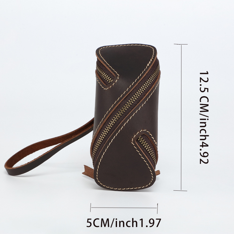 Pánska opasková taška z kože Crazy Horse na kľúče a karty so zipsom, bez podšívky, inšpirovaná vintage štýlom