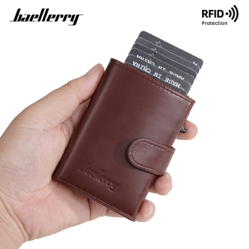 Baellerry RFID aizsardzības kartes turētājs no PU materiāla, sāniski izvelkami kartes, vairāku kartīšu nodalījums un monētu kabatiņa ar rāvējslēdzēju