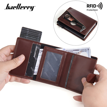 Baellerry RFID aizsardzības kartes turētājs no PU materiāla, sāniski izvelkami kartes, vairāku kartīšu nodalījums un monētu kabatiņa ar rāvējslēdzēju