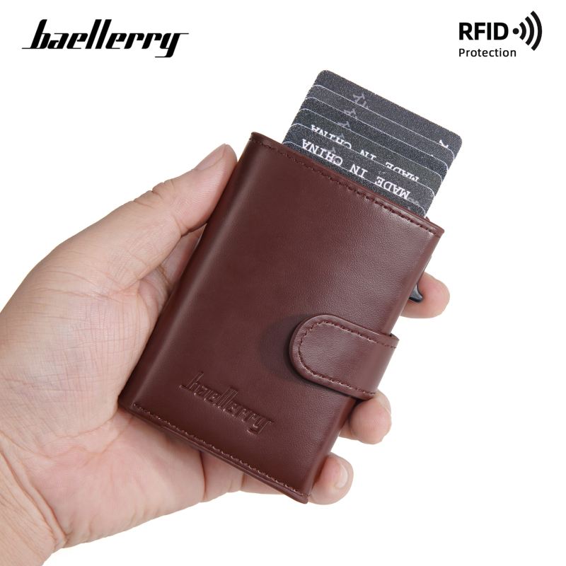 Baellerry RFID aizsardzības kartes turētājs no PU materiāla, sāniski izvelkami kartes, vairāku kartīšu nodalījums un monētu kabatiņa ar rāvējslēdzēju