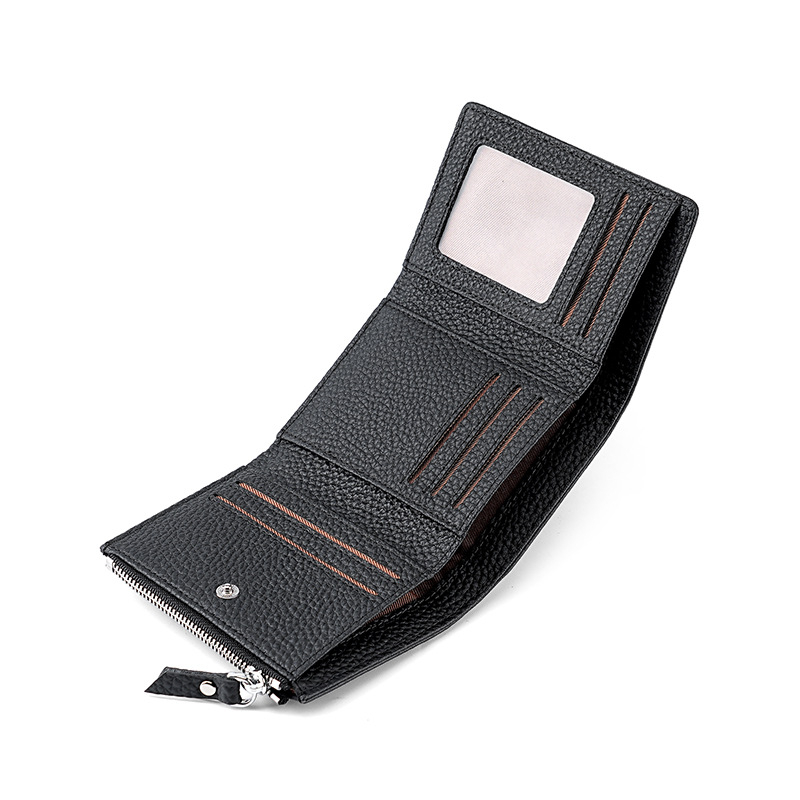 Kortelių dėklas iš tikros odos su užtrauktuku, ultra plonas, unisex, pirmosios karvės odos sluoksnis, pamušalas poliesteris