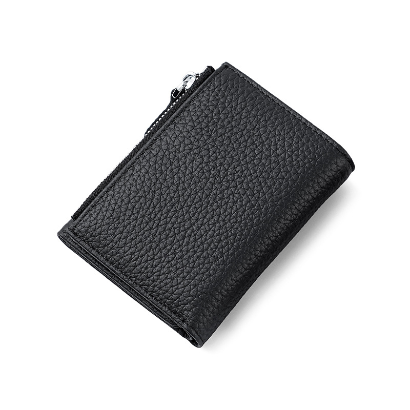 Kortelių dėklas iš tikros odos su užtrauktuku, ultra plonas, unisex, pirmosios karvės odos sluoksnis, pamušalas poliesteris