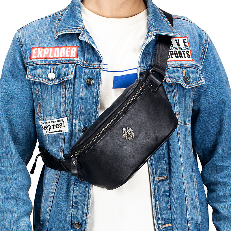 Pánska bedrová taška z pravej kože – prvá vrstva hovädzej kože, priedušná podšívka z polyesteru, crossbody