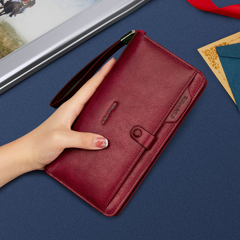 Дълъг мъжки портфейл от естествена кожа, ултра тънък, с множество отделения за карти, първи слой телешка кожа