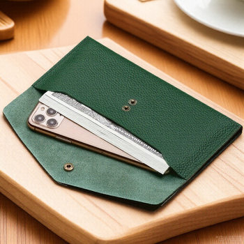 Odinė piniginė su liči tekstūra, itin plona ilga banknotų piniginė kelionėms ir dokumentų saugojimui