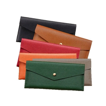 Odinė piniginė su liči tekstūra, itin plona ilga banknotų piniginė kelionėms ir dokumentų saugojimui