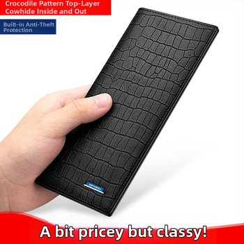 Мъжки дълъг портфейл-клъч, крокодилен модел, кожа от първи слой телешка кожа, урбан минимализъм