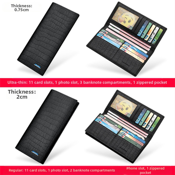 Мъжки дълъг портфейл-клъч, крокодилен модел, кожа от първи слой телешка кожа, урбан минимализъм