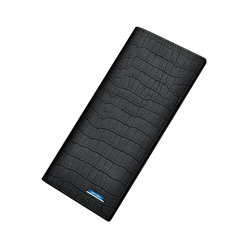Férfi hosszú pénztárca-klatch, krokodil mintás első rétegű marhabőrből, városi minimalista stílus