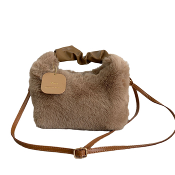 Plišana torbica, gradski minimalistički stil, cilindrični oblik, zatvarač, unutarnja džep za telefon