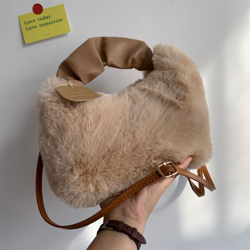 Plišana torbica, gradski minimalistički stil, cilindrični oblik, zatvarač, unutarnja džep za telefon