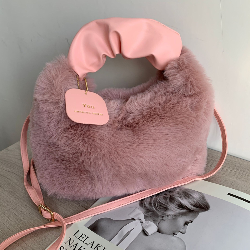 Plišana torbica, gradski minimalistički stil, cilindrični oblik, zatvarač, unutarnja džep za telefon