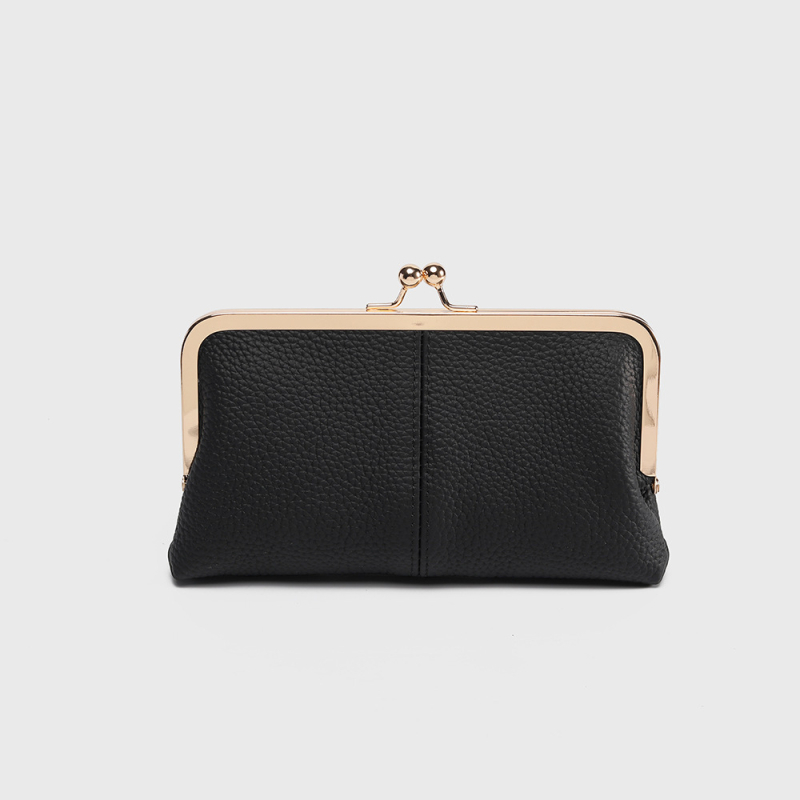 Hosszú PU bőr klutch pénztárca csattal – vízszintes négyzetes forma, poliészter bélés, belső rekesz