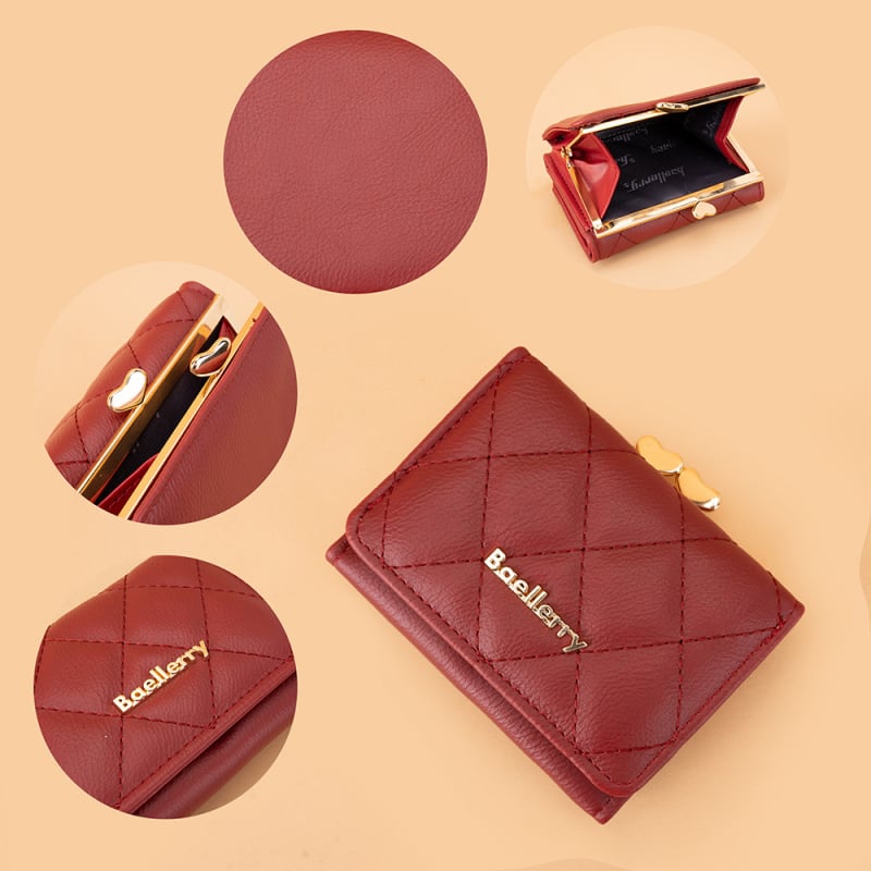 PU anyagú női rövid pénztárca, K-stílusú többkártyás rekesz, aprópénztartó, ultra könnyű, lopás elleni védelem