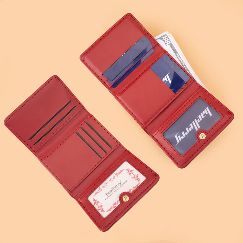 PU anyagú női rövid pénztárca, K-stílusú többkártyás rekesz, aprópénztartó, ultra könnyű, lopás elleni védelem