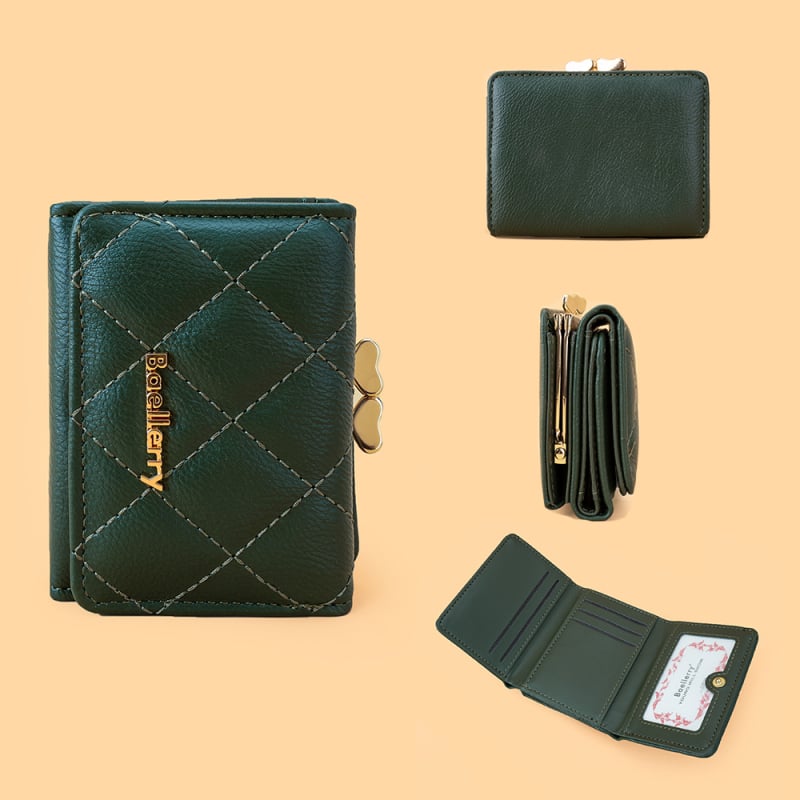 PU anyagú női rövid pénztárca, K-stílusú többkártyás rekesz, aprópénztartó, ultra könnyű, lopás elleni védelem