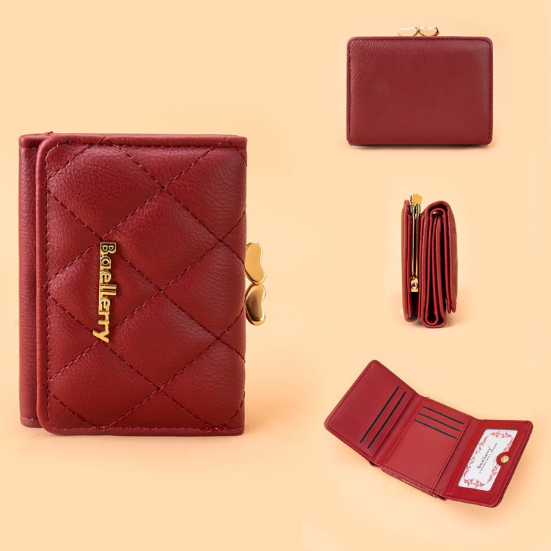 PU anyagú női rövid pénztárca, K-stílusú többkártyás rekesz, aprópénztartó, ultra könnyű, lopás elleni védelem