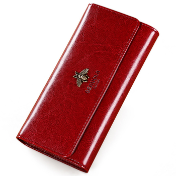 Női hosszú pénztárca valódi bőrből, több kártyatartóval és beépített készpénzklipszel, GRL-Q05 modell, Song Ruola