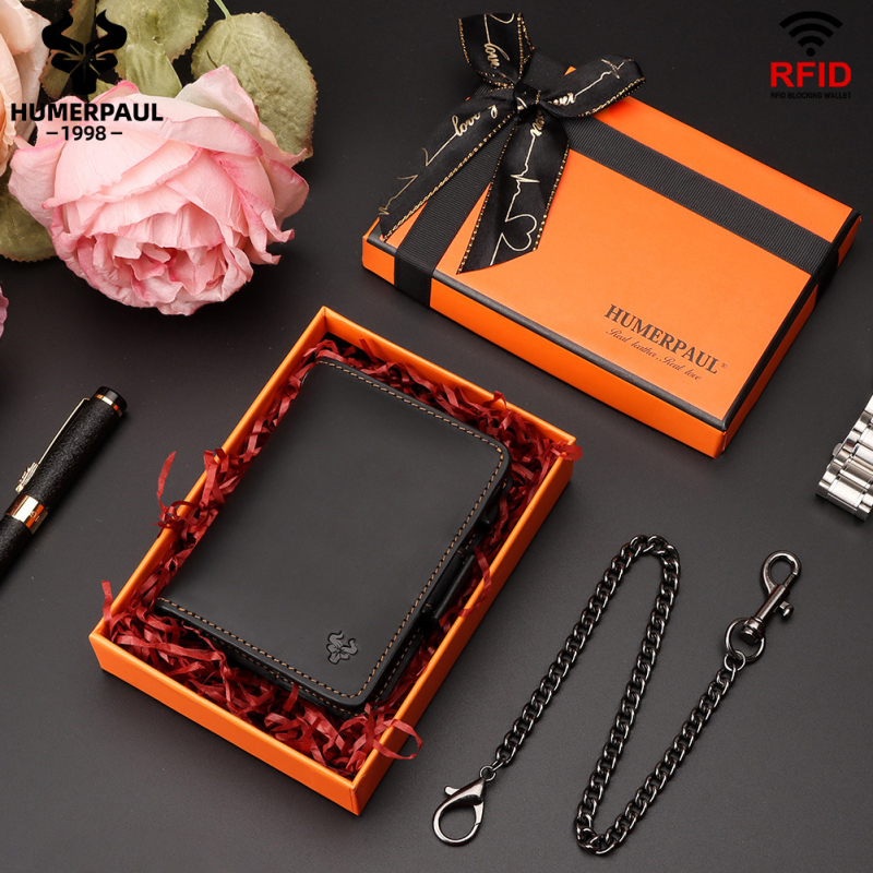 Kortelių dėklas iš tikros odos su RFID blokavimu, aukšto sluoksnio karvios odos, 1 sulenkimo dizainas, poliesterio įdaila