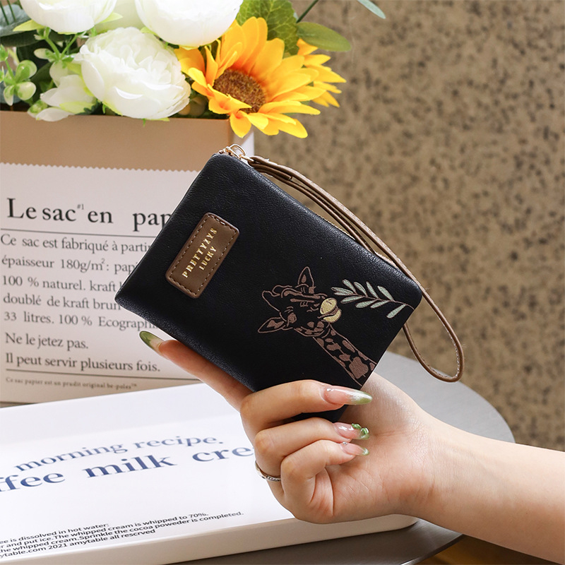 PREETYZYS Γυναικείο PU Πορτοφόλι — Καρτούν Φλώρα Σχέδιο, Κάθετος Φερμουάρ για Κέρματα, Θήκη Καρτών, Επένδυση Πολυεστέρα, Ανεκτικό στη Φθορά