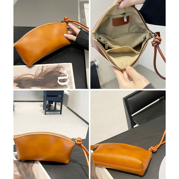 Τσάντα τύπου Dumpling από γνήσιο δέρμα με εσωτερικές θήκες, φερμουάρ και επένδυση πολυεστέρα, δέρμα φυτικής επεξεργασίας, Άνοιξη 2025