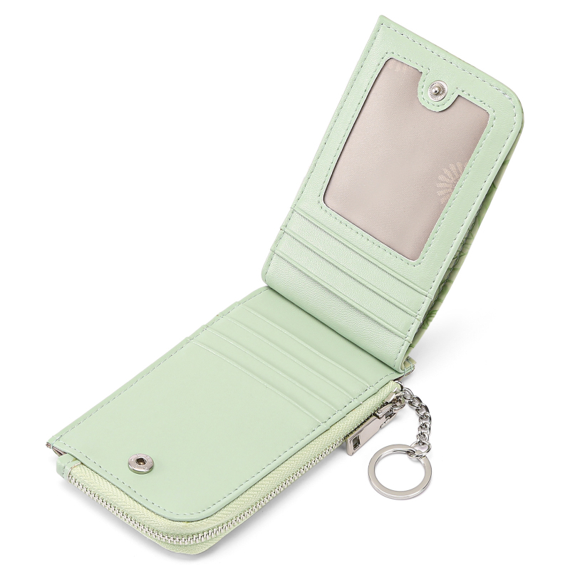 Moteriškas kortų dėklas su užtrauktuku, įspaudas dizainas, didelė talpa, keli kortų skyreliai, su raktų kilpa