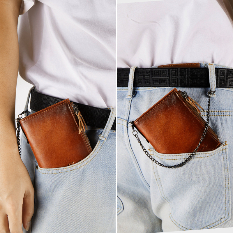 Valódi bőrből készült portfólió felső rétegből RFID védelem, kétoldalas kialakítás, cipzáras aprópénztartó és jogosítvány lánccal, Dante