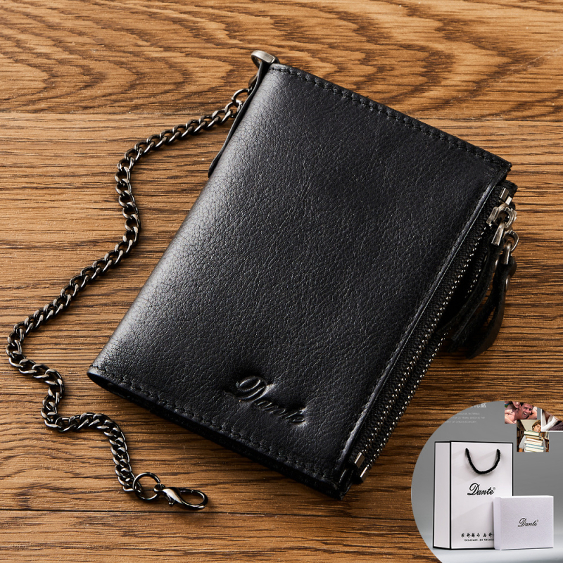 Valódi bőrből készült portfólió felső rétegből RFID védelem, kétoldalas kialakítás, cipzáras aprópénztartó és jogosítvány lánccal, Dante