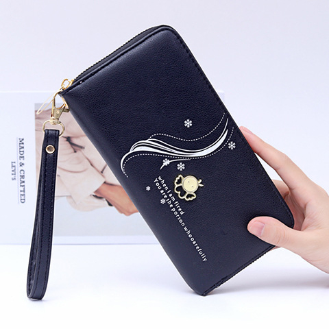 Női hosszú pénztárca cipzárral – egy hajtásos kivitel, vízszintes forma, műbőr, PU bélés, mindennapi használatra