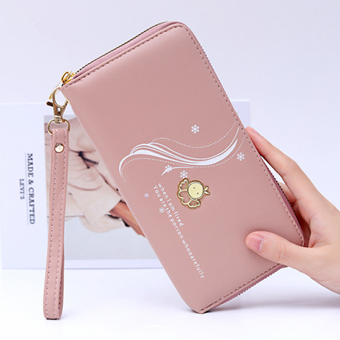 Női hosszú pénztárca cipzárral – egy hajtásos kivitel, vízszintes forma, műbőr, PU bélés, mindennapi használatra