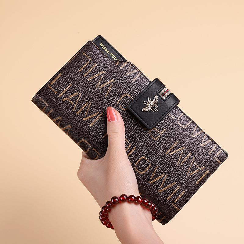 King Paul Γυναικείο μακρύ πορτοφόλι με σχέδιο κατά της κλοπής, μεγάλη χωρητικότητα, PVC