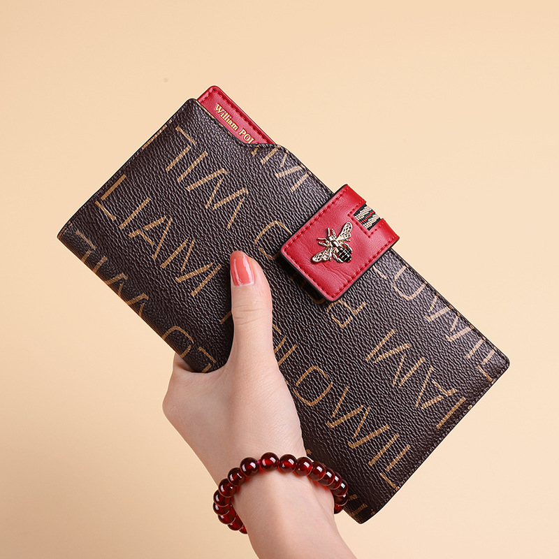 King Paul Γυναικείο μακρύ πορτοφόλι με σχέδιο κατά της κλοπής, μεγάλη χωρητικότητα, PVC