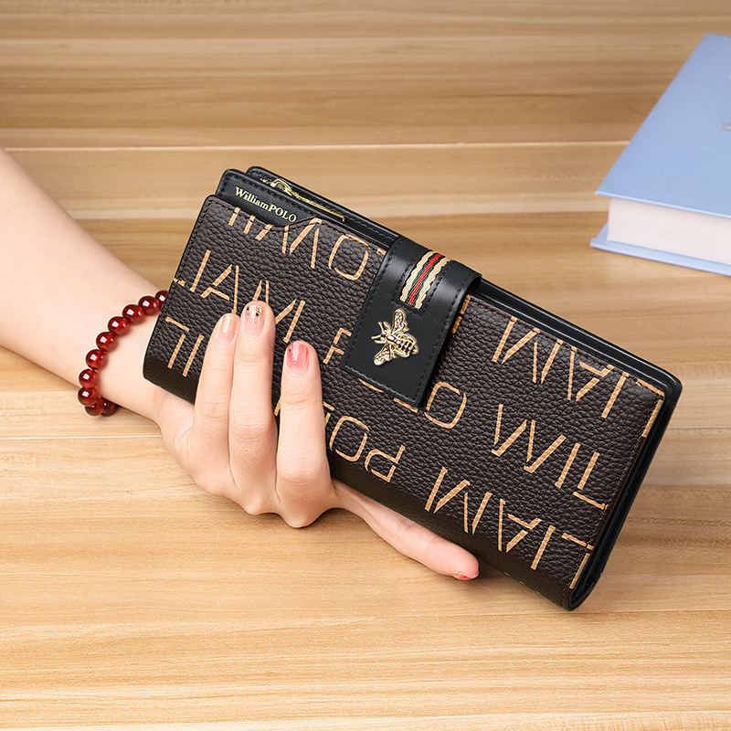 King Paul Γυναικείο μακρύ πορτοφόλι με σχέδιο κατά της κλοπής, μεγάλη χωρητικότητα, PVC