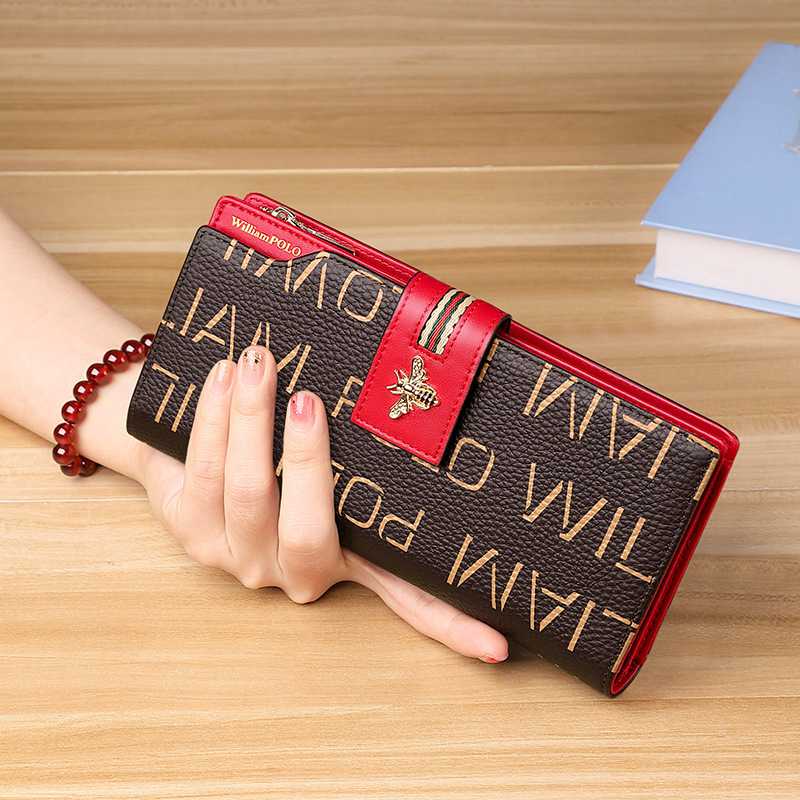 King Paul Γυναικείο μακρύ πορτοφόλι με σχέδιο κατά της κλοπής, μεγάλη χωρητικότητα, PVC