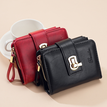 Moteriška piniginė trumpu stiliumi, PU oda, daug kortelių skyrių, monetų kišenė, didelis talpa, Korėjos stiliaus dizainas