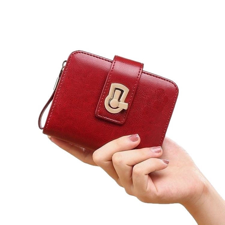 Moteriška piniginė trumpu stiliumi, PU oda, daug kortelių skyrių, monetų kišenė, didelis talpa, Korėjos stiliaus dizainas