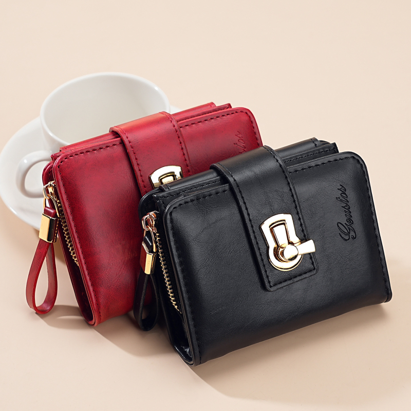 Moteriška piniginė trumpu stiliumi, PU oda, daug kortelių skyrių, monetų kišenė, didelis talpa, Korėjos stiliaus dizainas