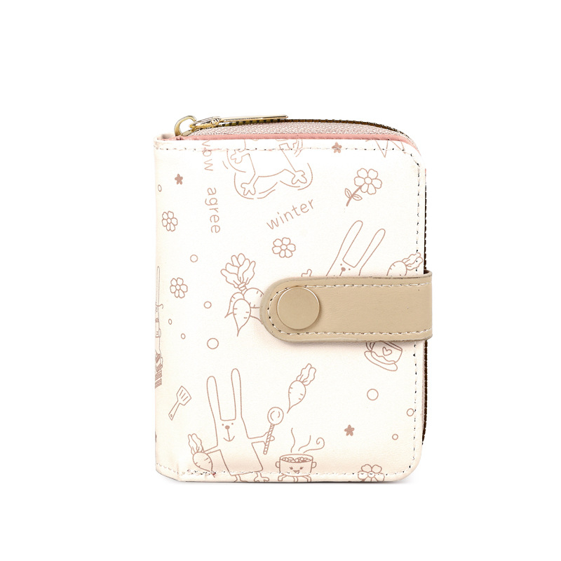 Дамски къс портфейл с катарама в японски стил, PU материал, марка Janus, аниме карикатура мотив, свеж и сладък стил