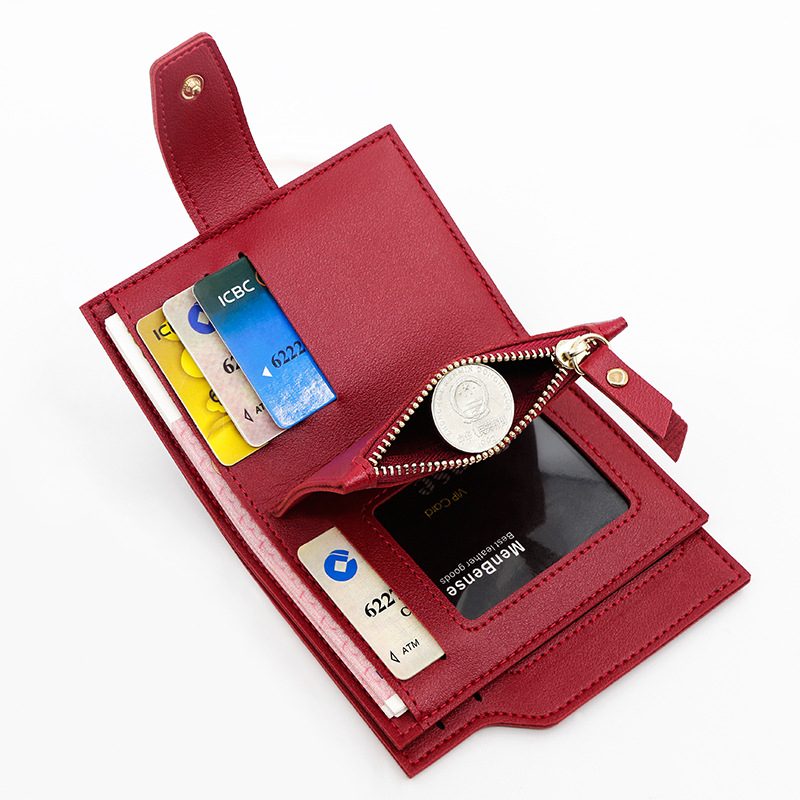 Koreai stílusú női pénztárca PU bőrrel, snap és cipzár nyitással, érme- és kártyatartó, mindennapi használatra