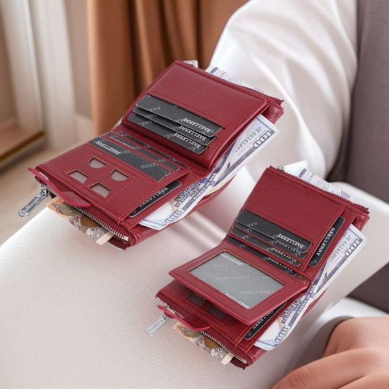 Női pénztárca kártyatartóval, PU bőr, kétoldalas cipzár, városi egyszerű stílus, poliészter bélés