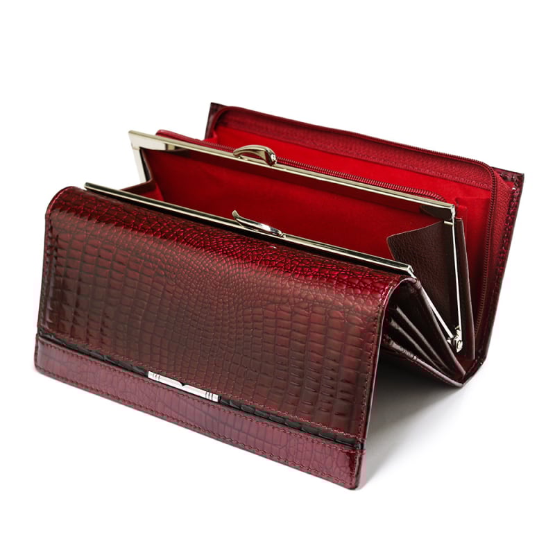 Γυναικείο πορτοφόλι από γνήσιο δέρμα, δίφυλλο, μονόχρωμο μοτίβο, επένδυση από δέρμα χοίρου, βάρος 250 g