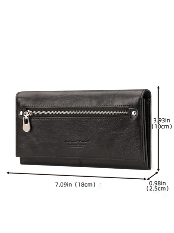 BP838 Női valódi bőr clutch-pénztárca, felső réteg marhabőr, egyszínű dizájn, poliészter bélés, városi stílus, nagy kapacitás, HUMERPAUL